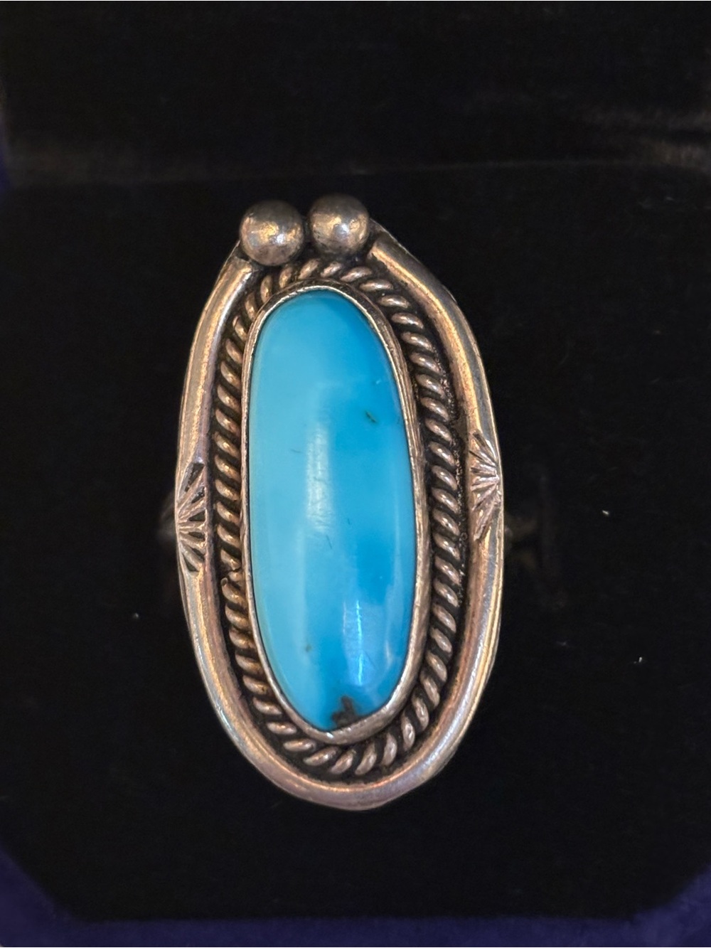 Blue Turquoise Stone Sterling-Style Rope Ring size 7.75